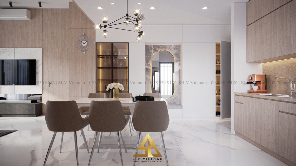 Đặt bàn ăn trong phòng bếp giúp tiết kiệm không gian