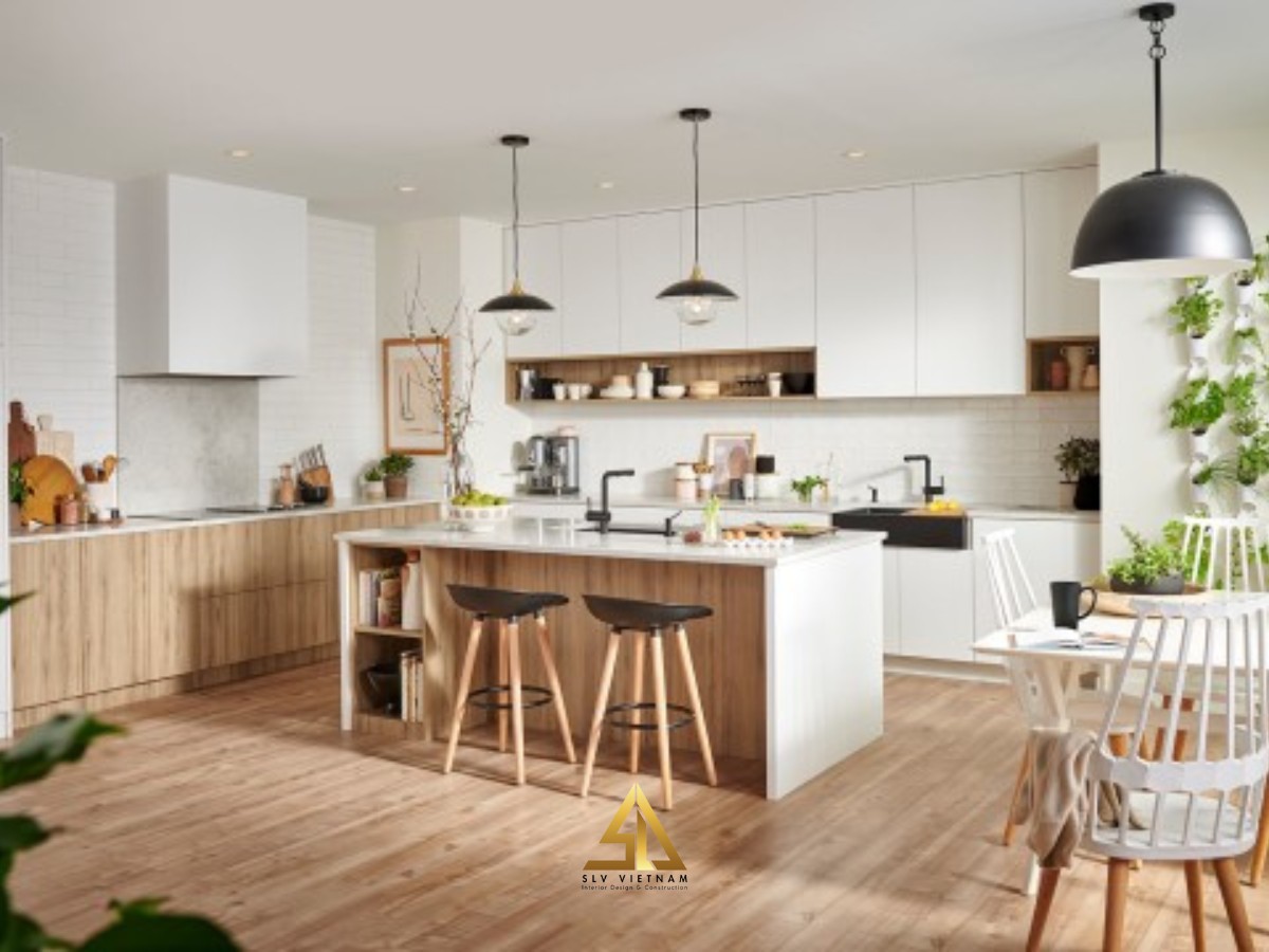 Mẫu 3: Phòng bếp Scandinavian có quầy bar mini độc đáo