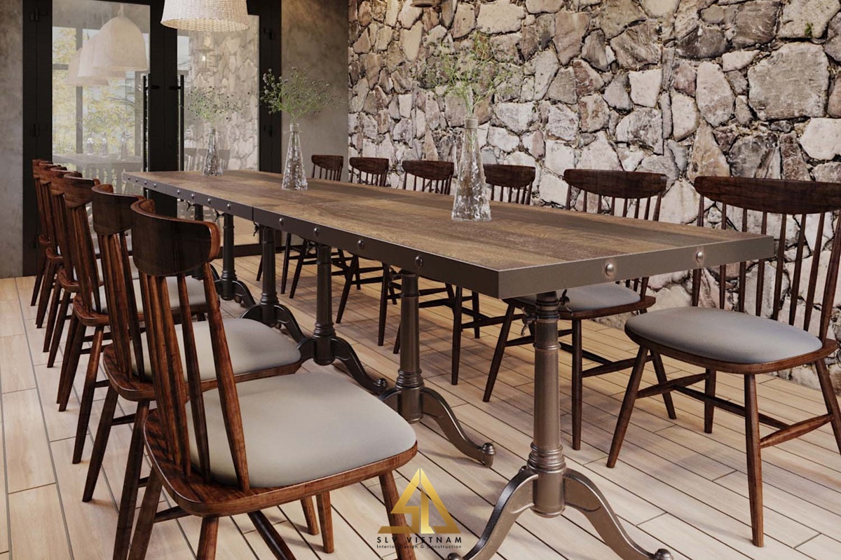 Bức tường đá làm điểm nhấn cho quán cafe (Nguồn ảnh: sưu tầm)