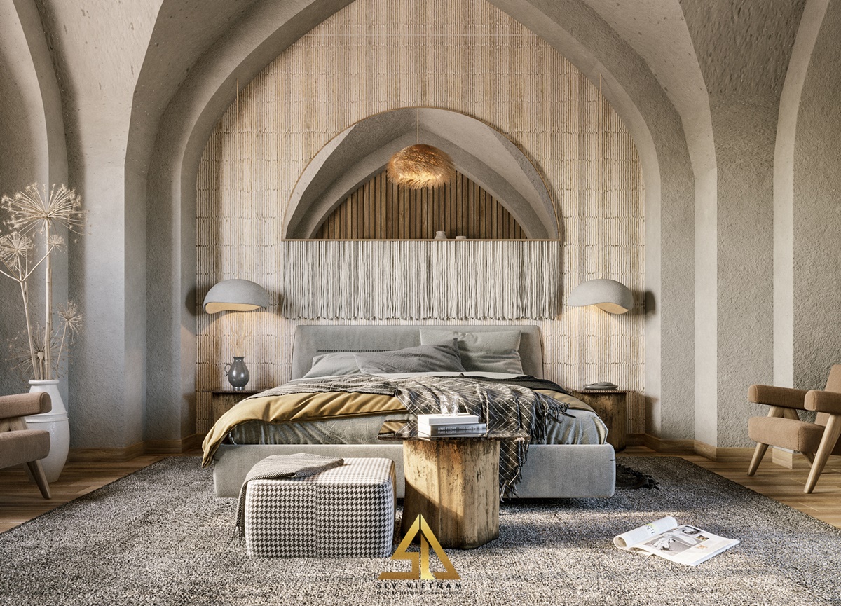 Phòng ngủ rustic có thiết kế ấn tượng (Nguồn ảnh: sưu tầm)