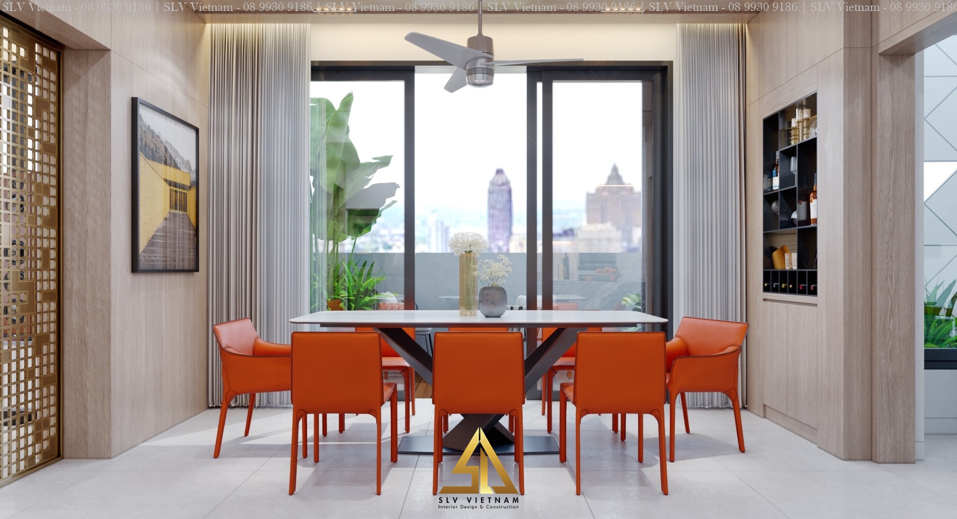 Thi-cong-nha-pho-hien-dai-ban-an-noi-bat-voi-sac-do