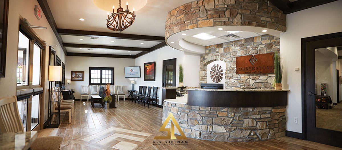 Thiết kế sảnh công ty phong cách Rustic (Nguồn ảnh: sưu tầm)