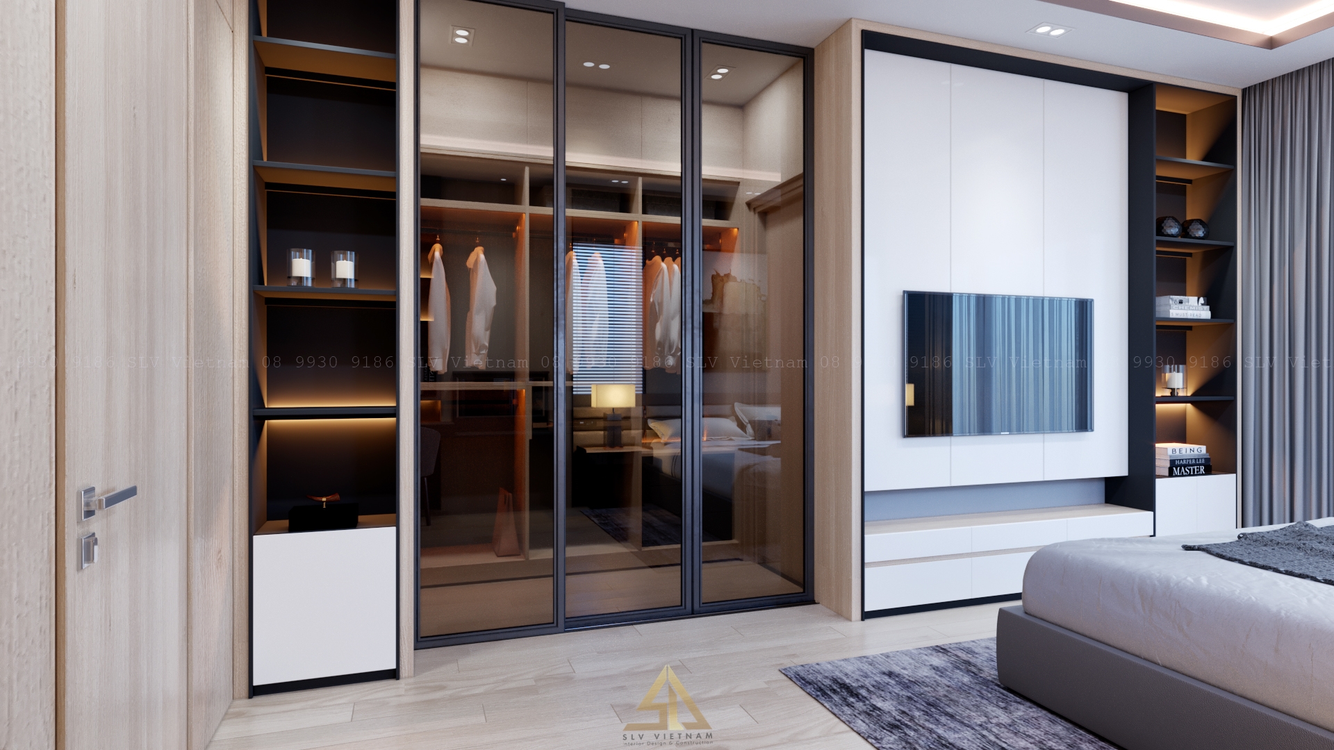 Thi-cong-noi-that-nha-pho-hien-dai-phong-ngu-1-khong-gian-gon-gang