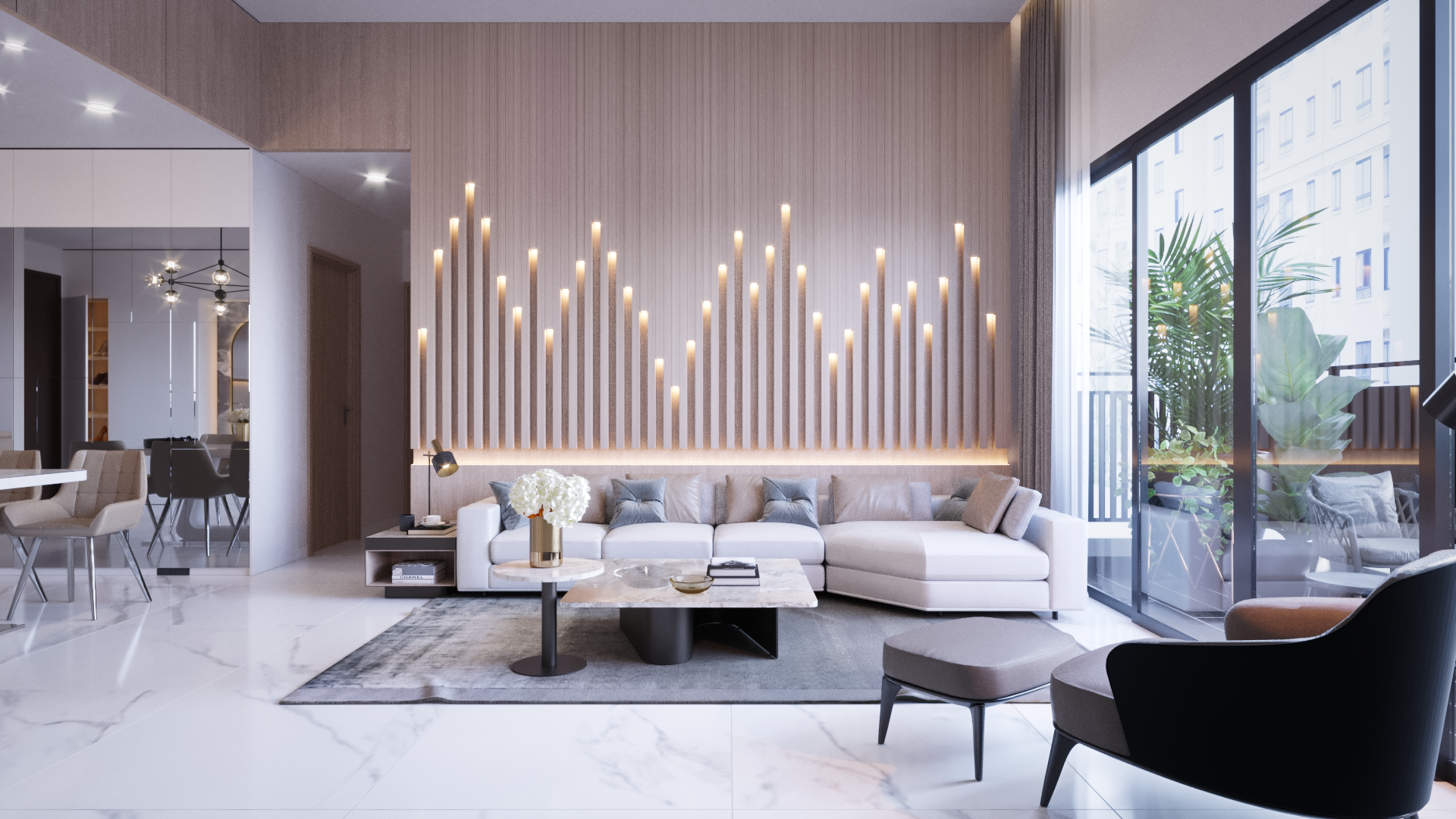 Thi cong noi that chung cu The View Riviera Point - View phong khach 4