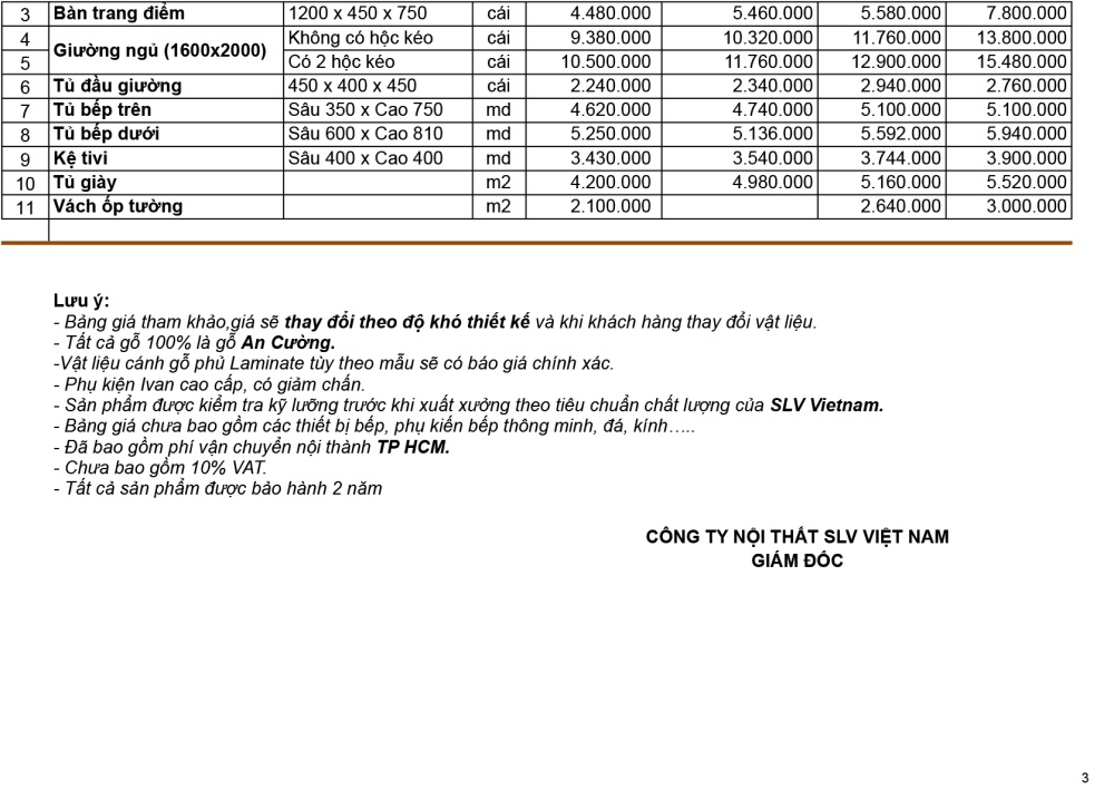 Bảng báo giá thi công nội thất SLVVietnam 1