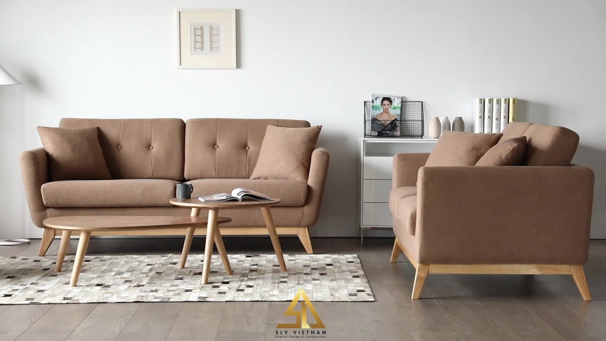 Mẫu sofa đơn giản màu nâu dễ bày trí
