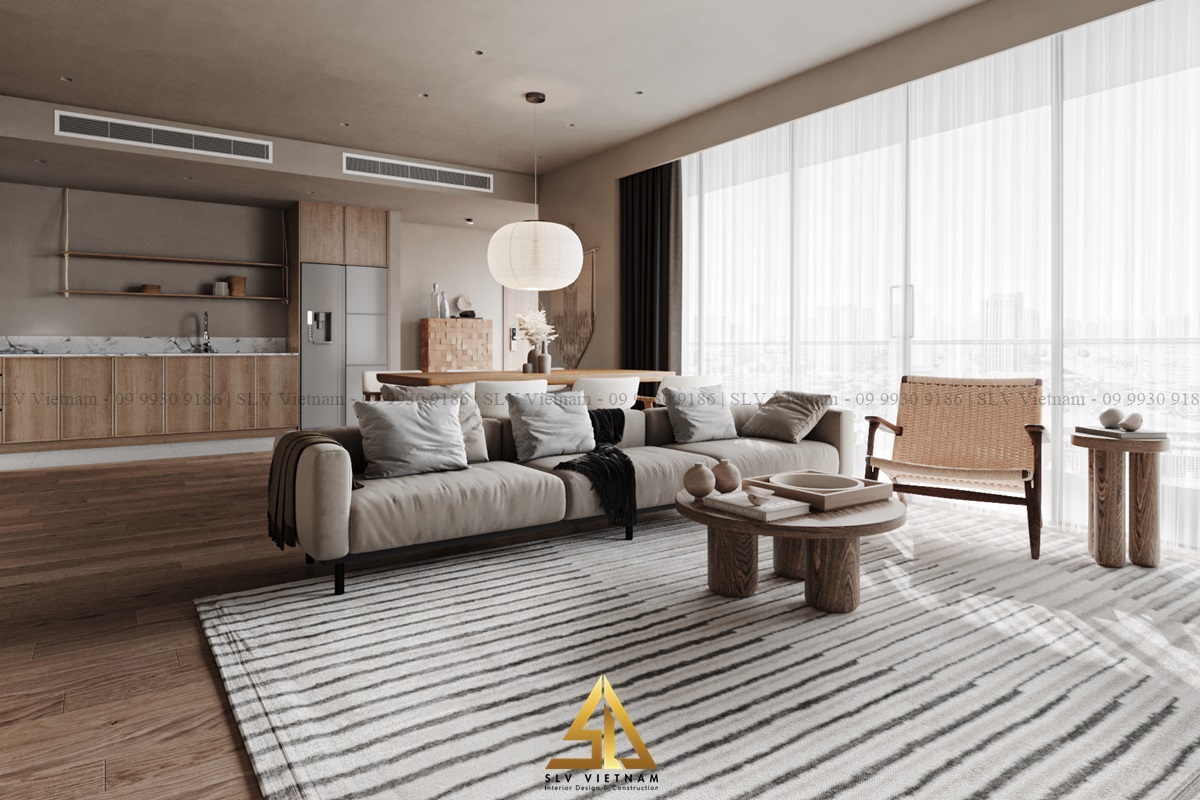 Thiết kế phòng khách liền bếp mang đến không gian thoáng đãng