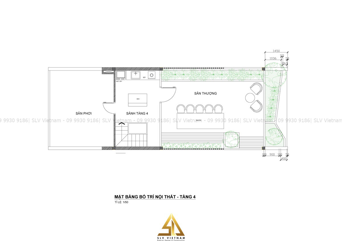 Bản vẽ thiết kế nội thất nhà phố 4 tầng - Tầng 4 (Nguồn ảnh: SLV Vietnam)
