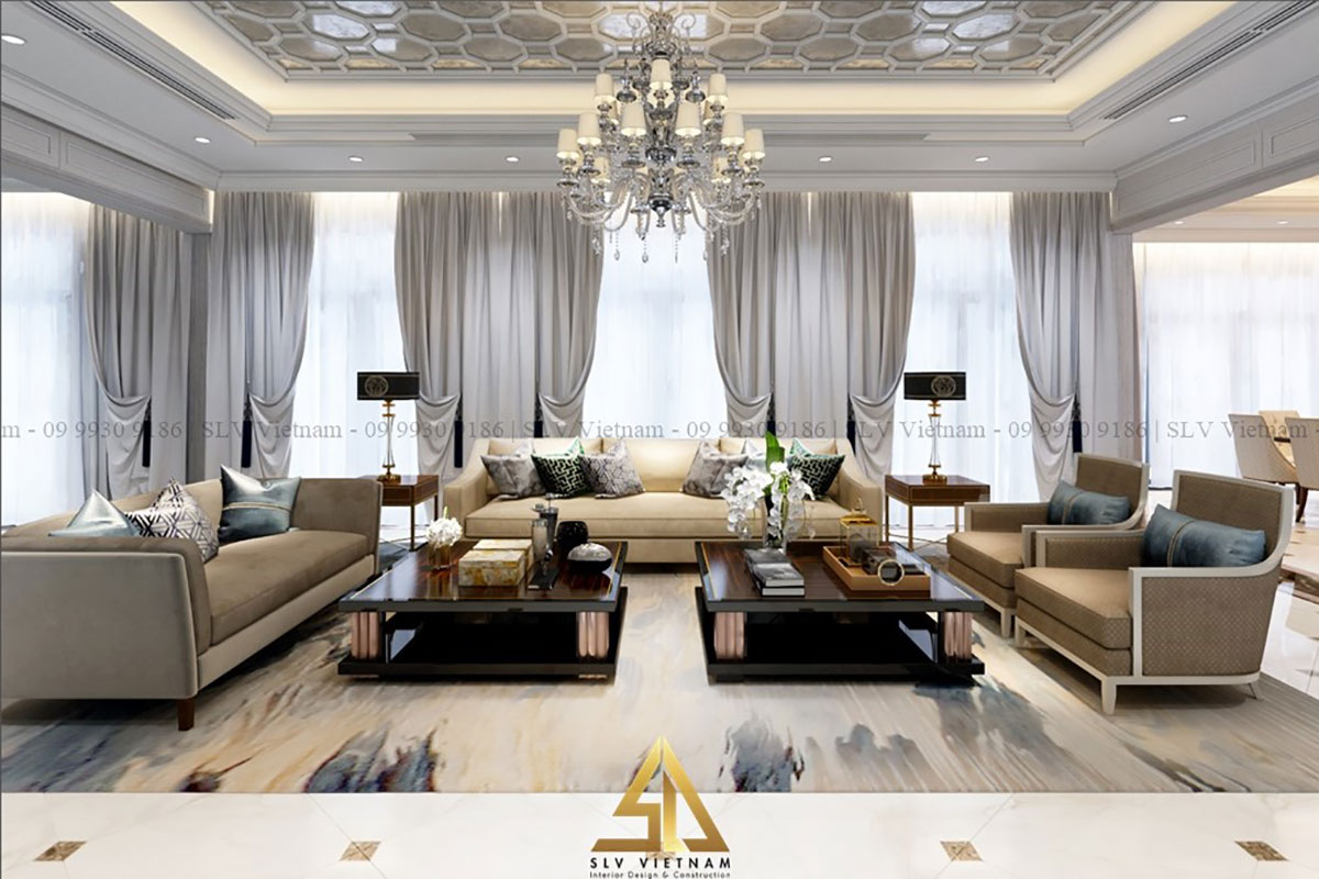 Bộ ghế sofa phòng khách tân cổ điển sang trọng (Dự án của SLV Vietnam)