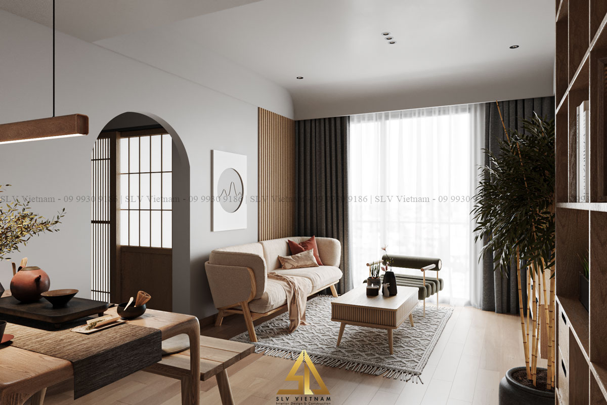 Nội thất phòng khách phong cách nhật bản chung cư - view 2