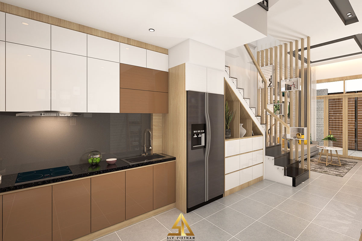 Phòng bếp nhà phố 4 tầng sử dụng nội thất thiết kế đơn giản