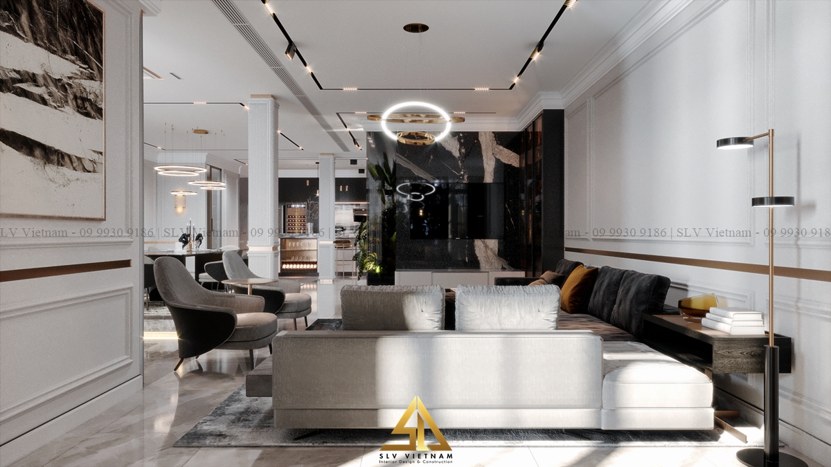 Ghế sofa kích thước lớn cân đối với không gian phòng khách (Nguồn ảnh: SLV Vietnam)