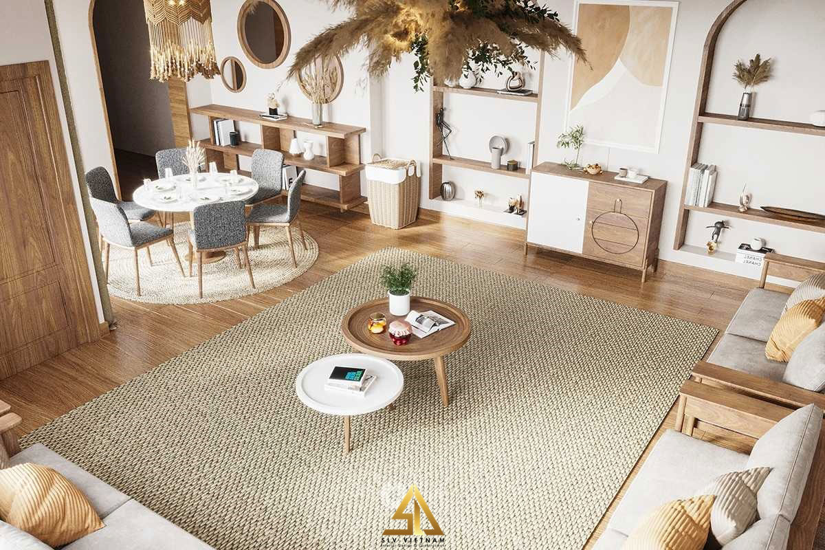 Thiết kế nội thất gỗ thiên thiện môi trường cho phòng khách 