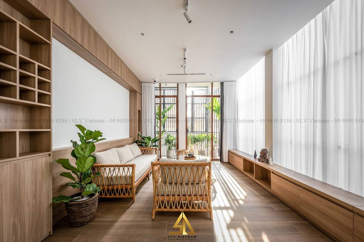 Thiết kế phòng khách nội thất gỗ tinh tế (Nguồn ảnh: SLV Vietnam)