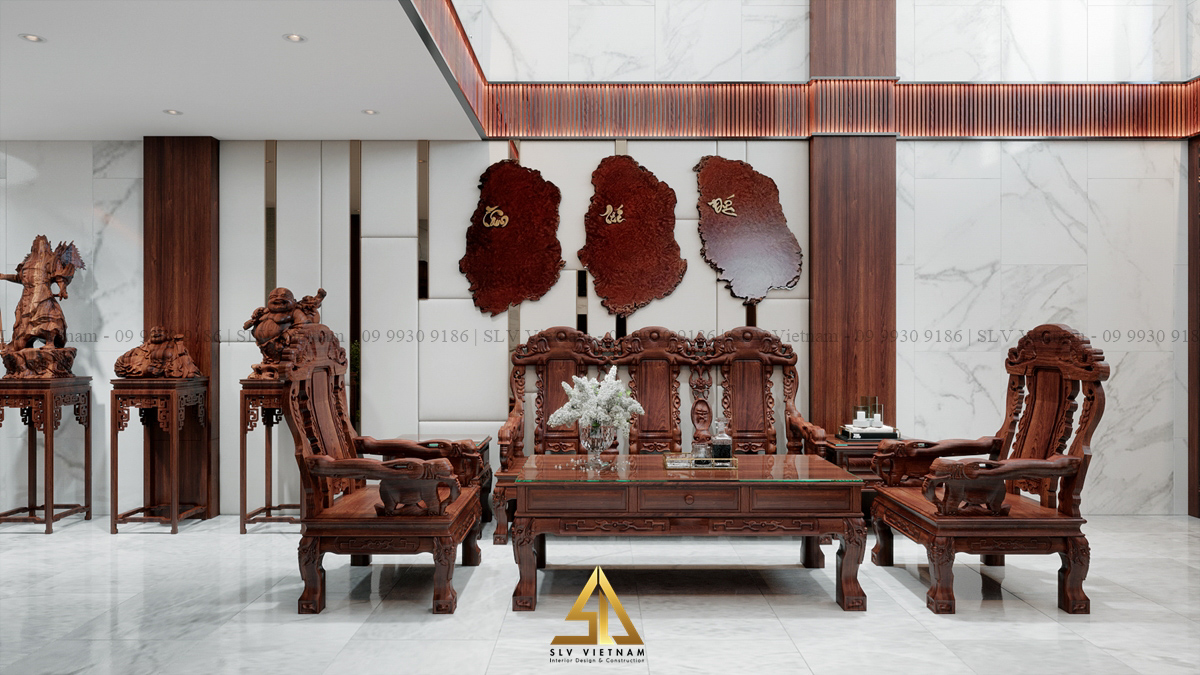 Bàn ghế họa tiết chạm trổ tinh xảo (Nguồn ảnh: SLV Vietnam)