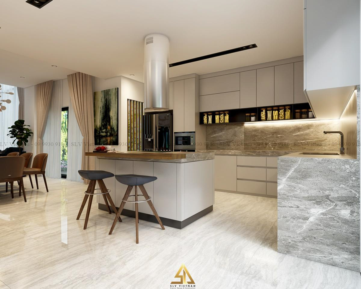 Quầy bar bếp bằng đá có tính chịu lực chịu nhiệt tốt (Dự án của SLV Vietnam)