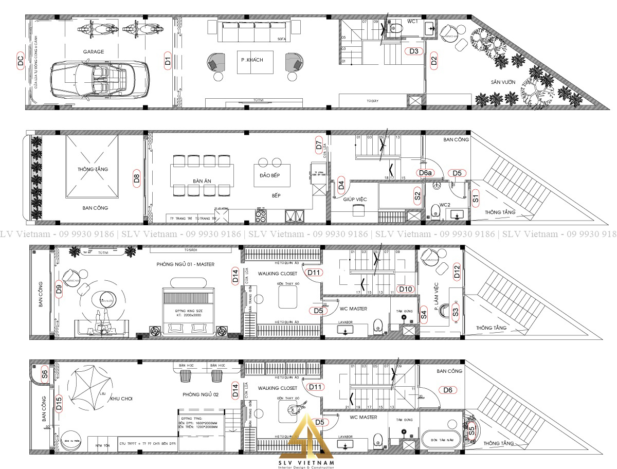Bảng vẽ thiết kế nội thất nhà ống 80m2 tại SLV VIETNAM