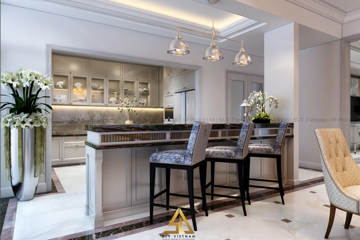 Quầy bar chung cư mặt đá dễ lau chùi (Dự án của SLV Vietnam)