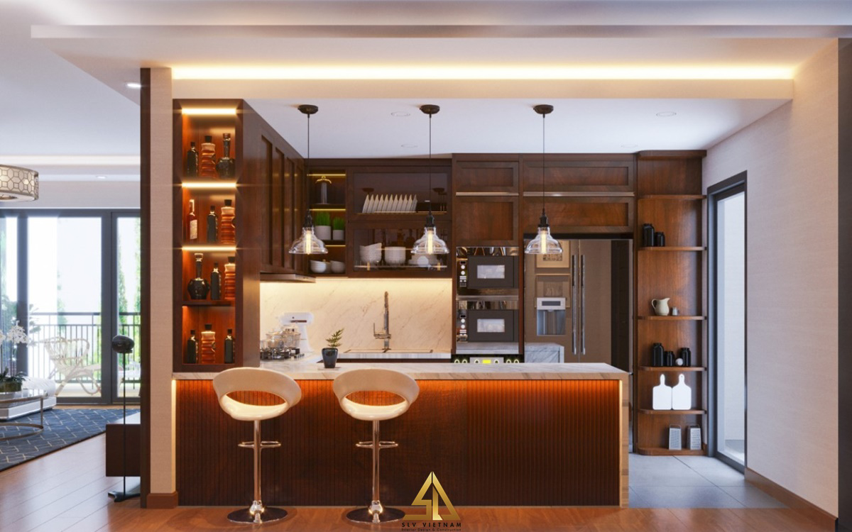 Thiết kế quầy bar bếp chữ I sang trọng (Nguồn ảnh: sưu tầm)