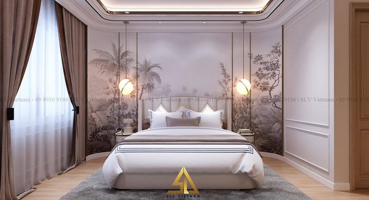 Giấy dán tường giúp không gian phòng ngủ sinh động hơn (Dự án của SLV Vietnam)