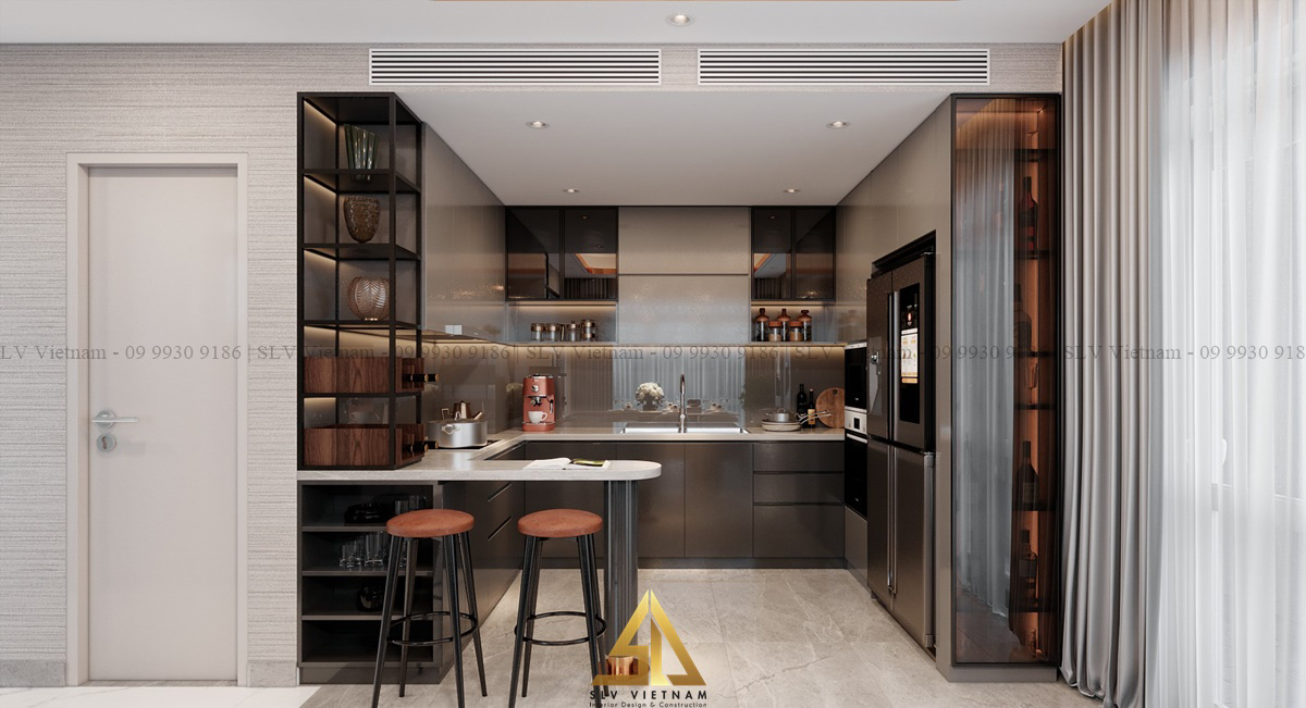 Quầy bar nối liền khu vực bếp ( Dự án của SLV Vietnam )