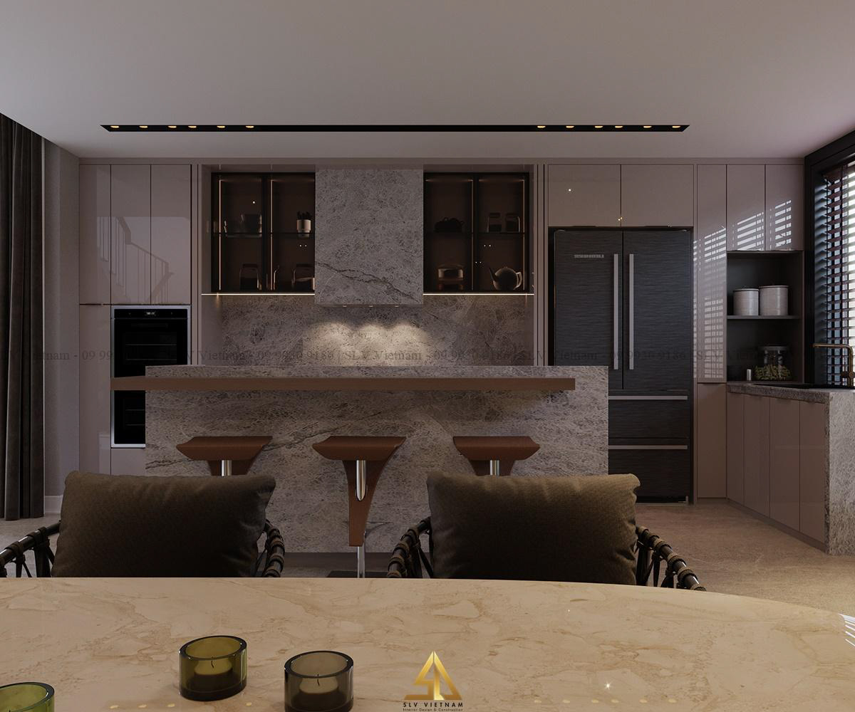 Quầy bar bếp bằng đá granite cao cấp, sang trọng cho chung cư (Dự án của SLV Vietnam)