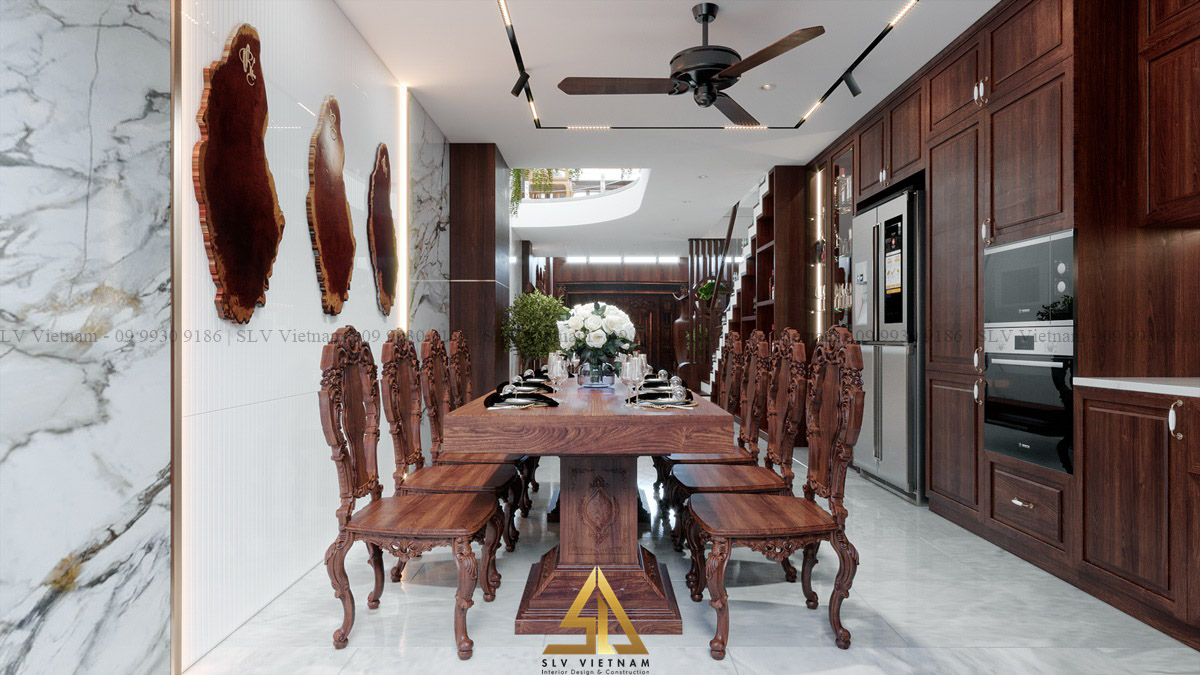 Bàn ghế ăn gỗ được chạm trổ cầu kỳ (Dự án của SLV Vietnam)