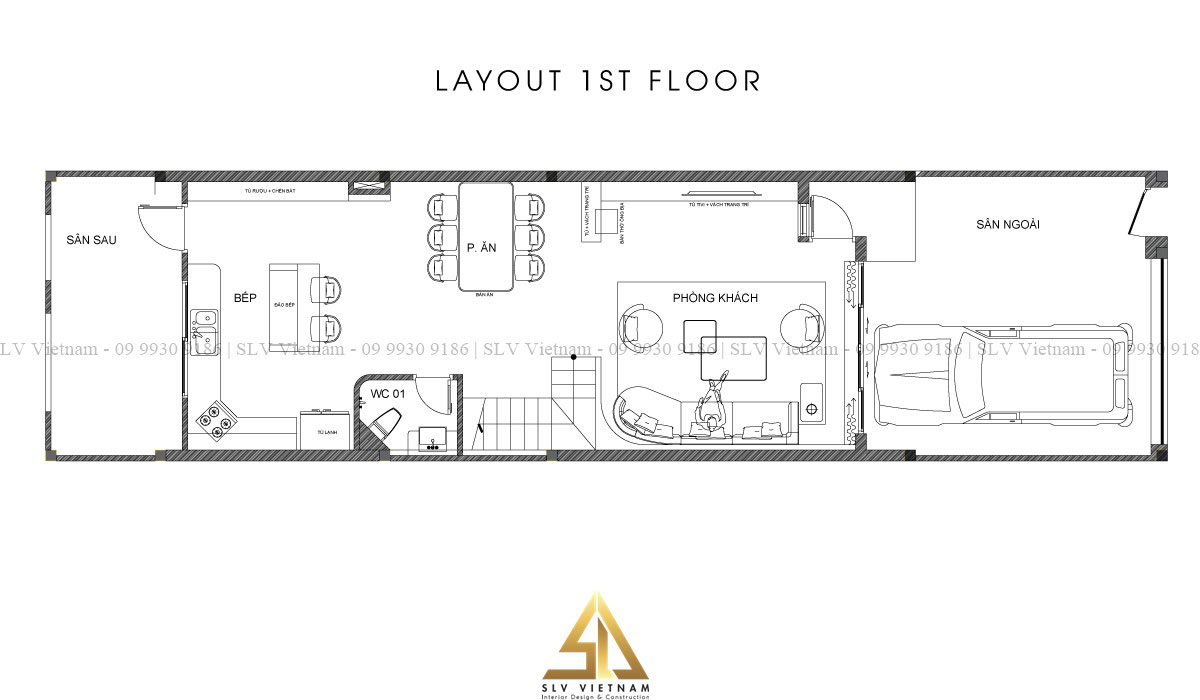 Bảng vẽ tầng 1 nhà 6x15m 2 tầng tại SLV Vietnam