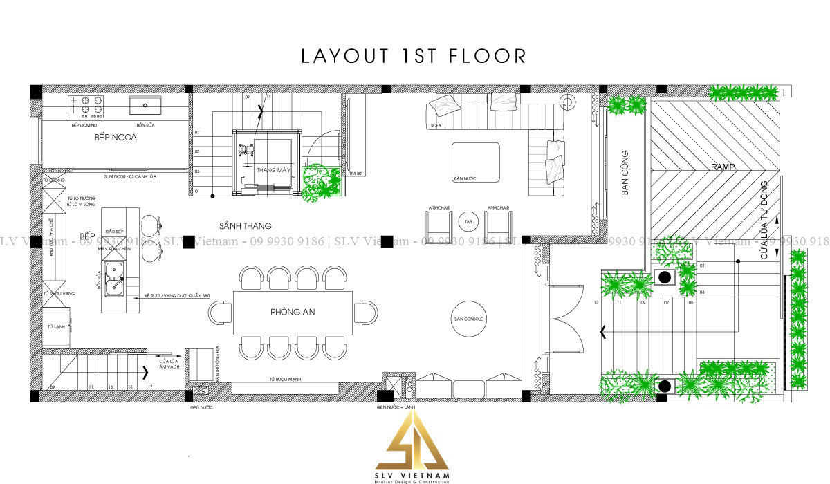 Bảng vẽ tầng 1 nhà 6x15m 3 tầng tại SLV Vietnam