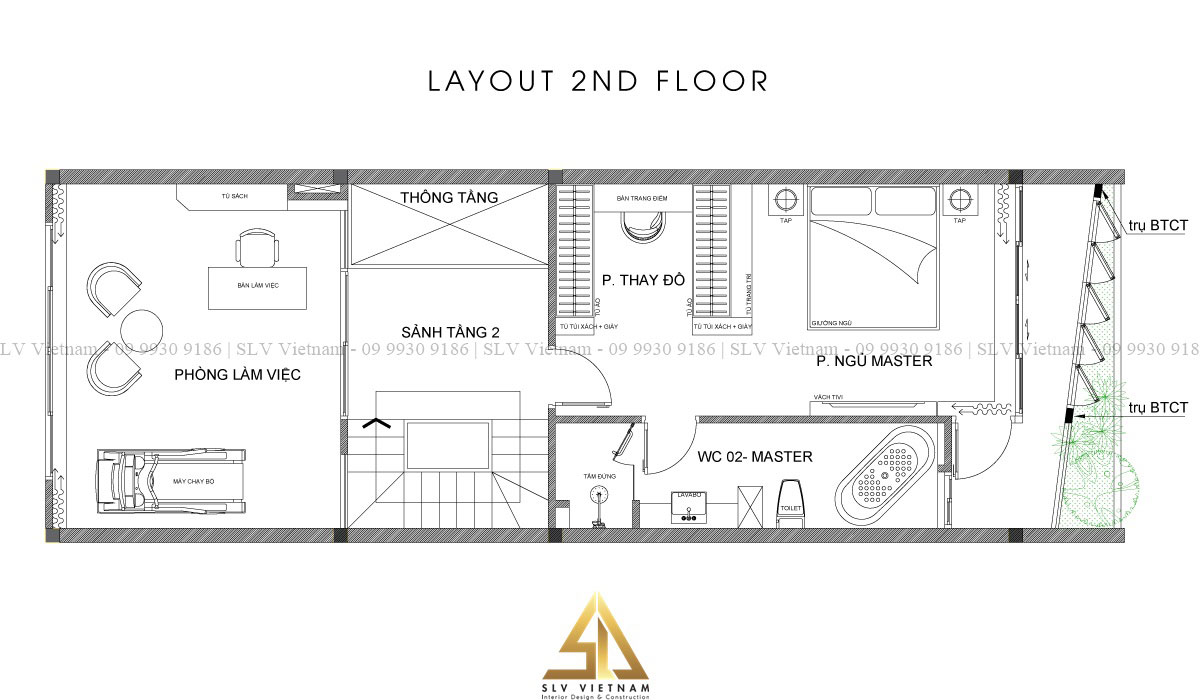 Bảng vẽ tầng 2 nhà 6x15m 2 tầng tại SLV Vietnam