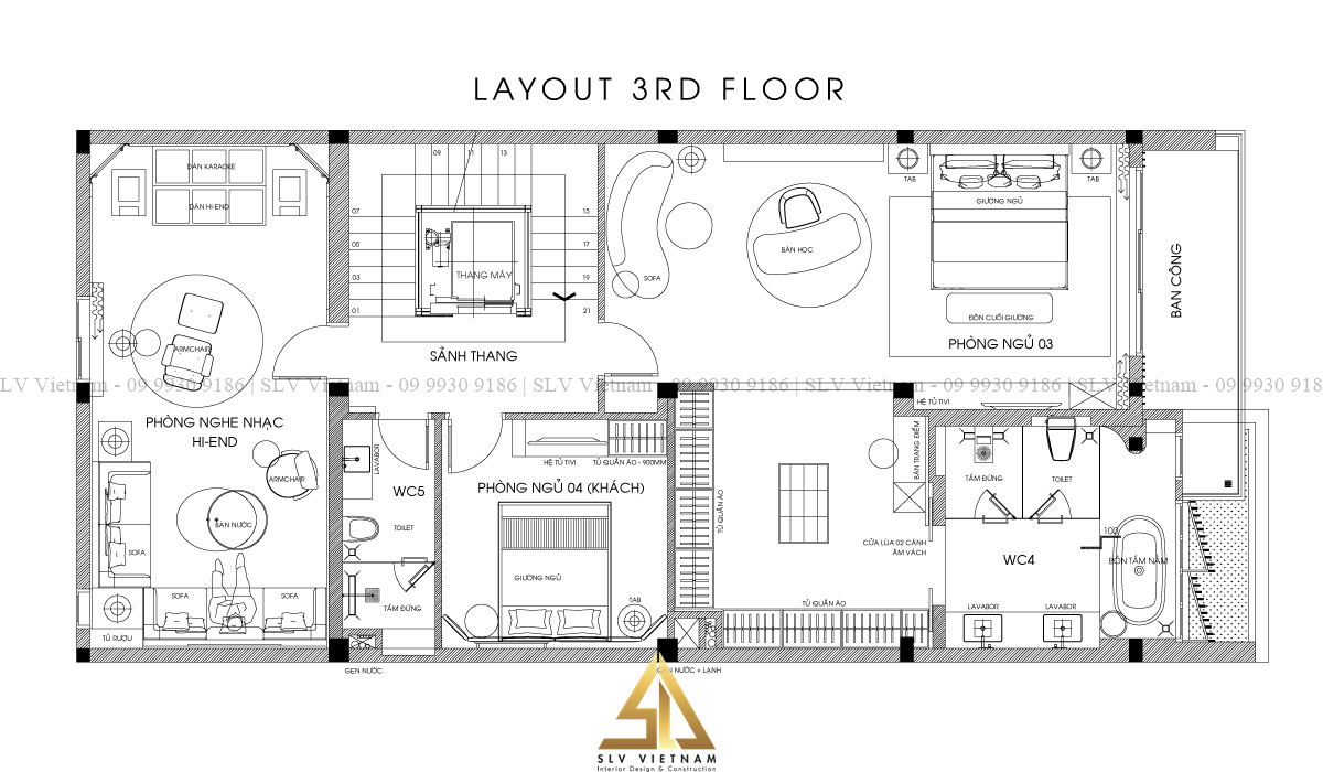 Bảng vẽ tầng 3 nhà 6x15m 3 tầng tại SLV Vietnam