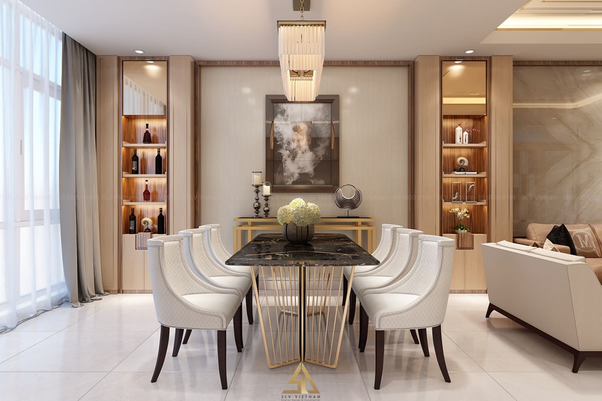 Khu vực bàn ăn bố trí đối xứng đẳng cấp (Nguồn ảnh: SLV Vietnam)