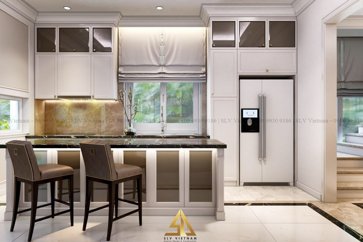 Đảo bếp rộng lớn thuận tiện cho việc sinh hoạt trong phòng bếp (Dự án của SLV Vietnam)