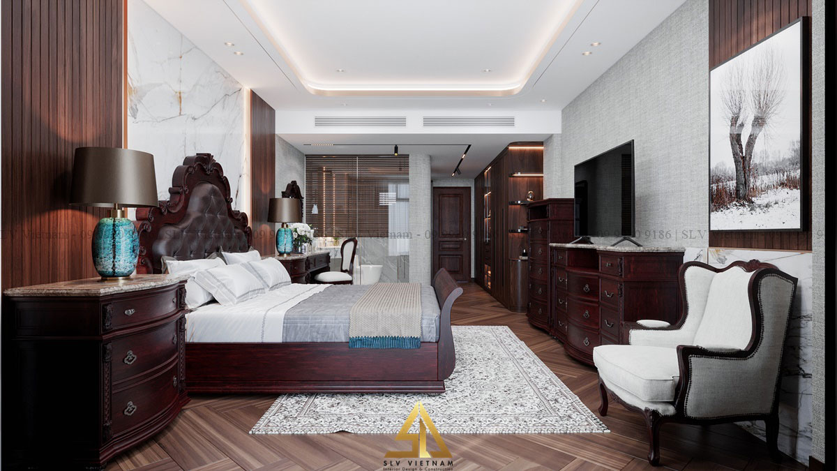Giường ngủ tân cổ điển sang trọng (Dự án của SLV Vietnam)