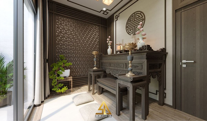 Không gian phòng thờ đón nhận ánh sáng tự nhiên mang đến sự yên bình