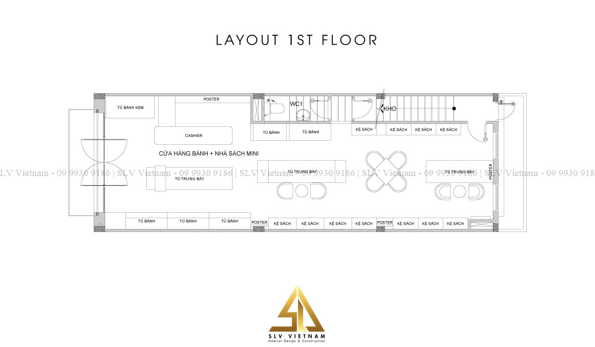 Mặt bằng tầng 1 nhà 6x10m (Nguồn: SLV Vietnam)