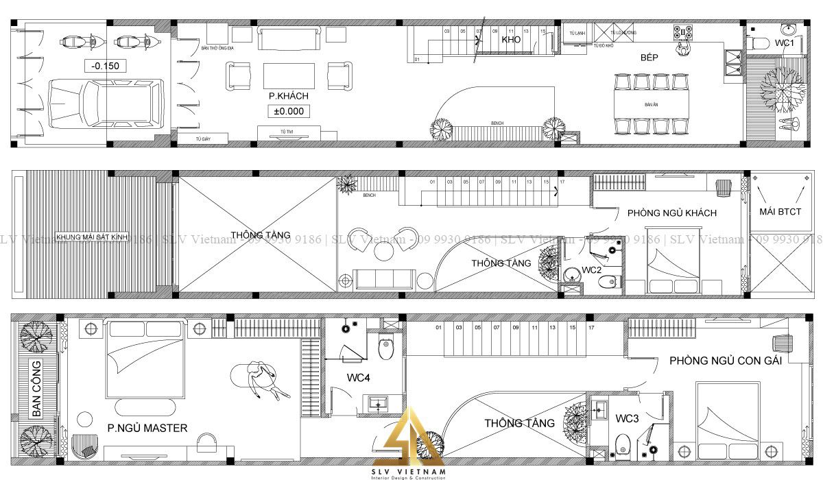 Mặt bằng thiết kế nội thất nhà ống 60m2 hiện đại, tiện nghi của SLV Vietnam