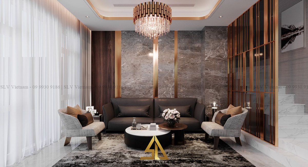 Nội thất phòng khách gia công tinh xảo thời thượng ( Dự án của SLV Vietnam )