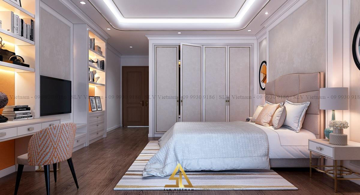 Nội thất sử dụng màu tương phản giúp phòng ngủ tươi mới và ấn tượng hơn (Dự án của SLV Vietnam)