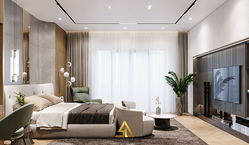 Phòng ngủ hiện đại nhiều công năng kết hợp cây xanh tạo không gian tươi mát