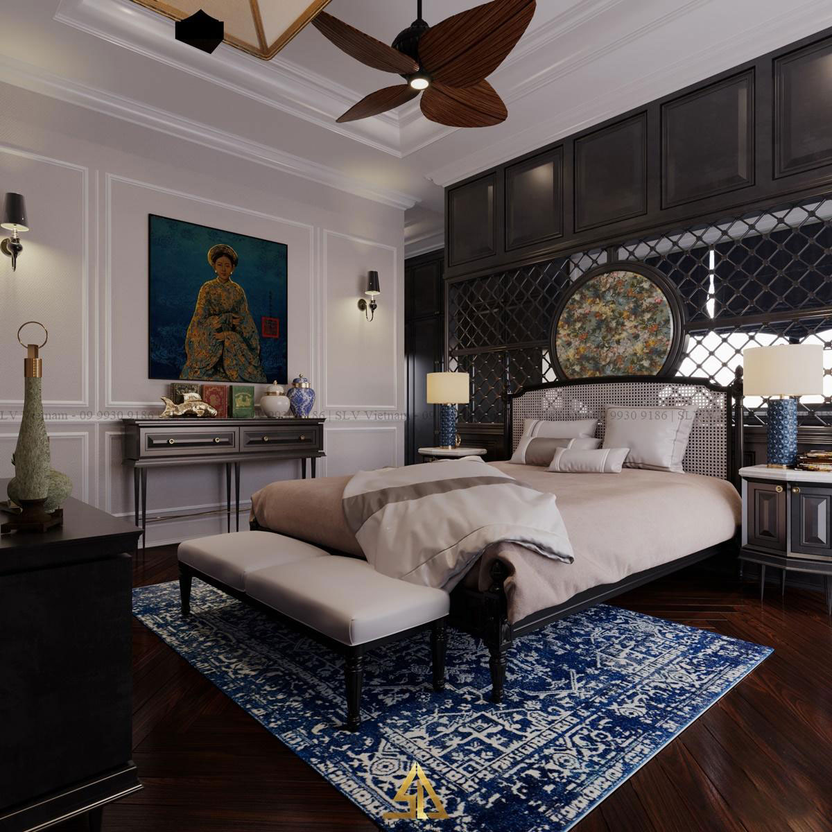 Phòng ngủ phong cách Indochine đầy cuốn hút (Dự án của SLV Vietnam)