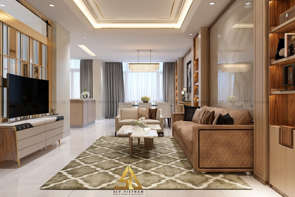 Quầy bar đơn giản, tinh tế đặt trong phòng khách tiện lợi và sang trọng (Dự án của SLV Vietnam)