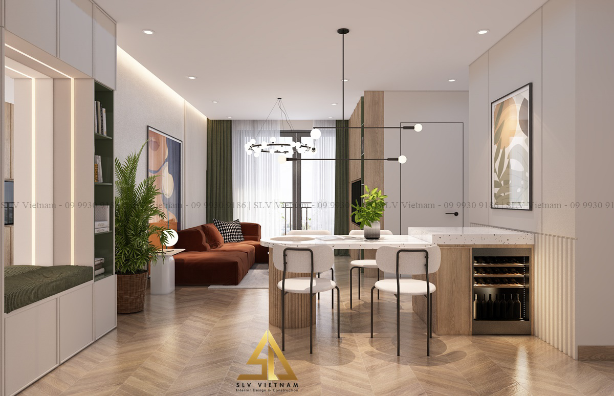 Quầy bar kết hợp làm bàn ăn tiết kiệm không gian (Dự án của SLV Vietnam)
