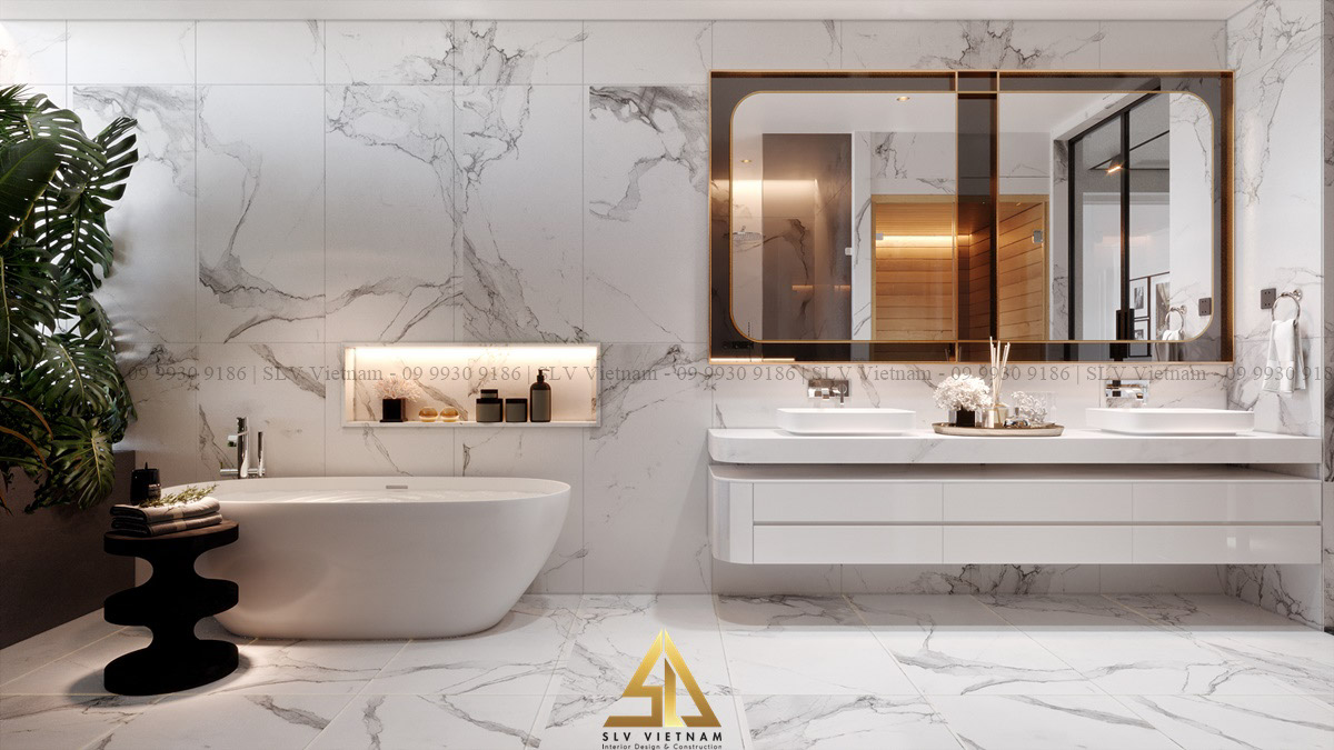 Sử dụng đá Marble với vân đá đẹp mắt cho phòng tắm (Dự án của SLV Vietnam)