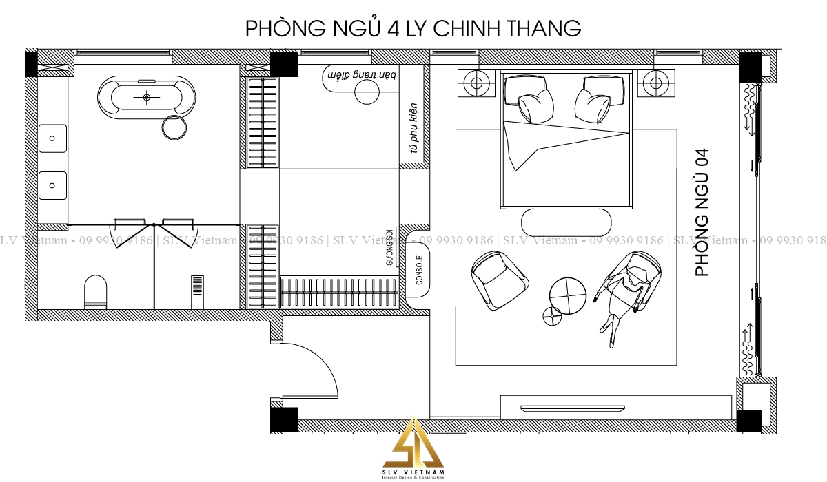 Bản vẽ phòng ngủ master đầy đủ tiện nghi (Nguồn ảnh: SLV Vietnam)