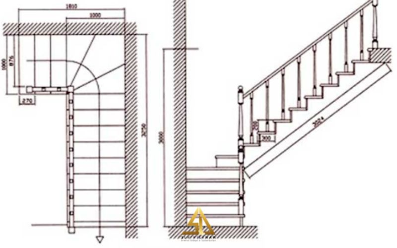 Bản vẽ thiết kế cầu thang chữ L cho nhà ống