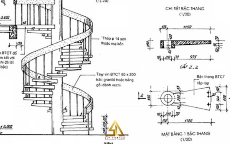 Bản vẽ thiết kế cầu thang xoắn ốc cho nhà ống