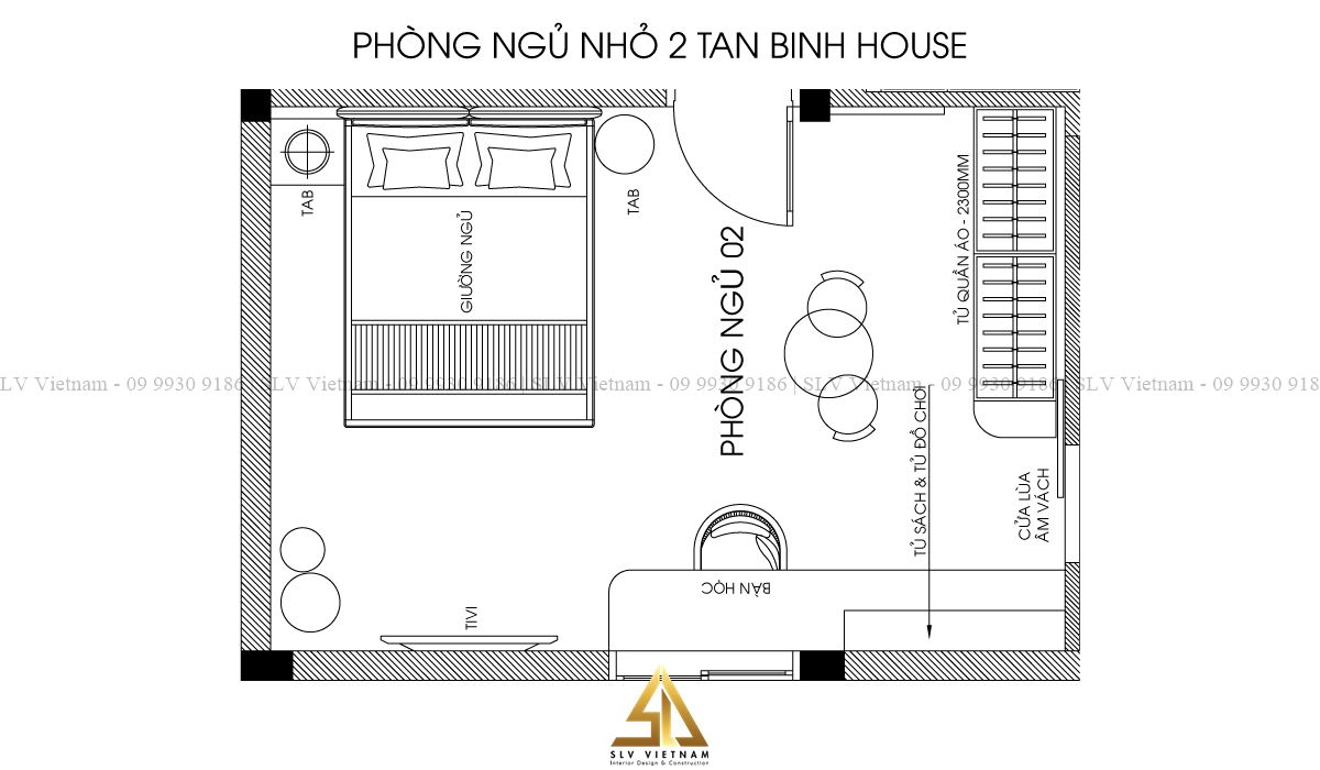 Bản vẽ thiết kế nội thất phòng ngủ chung cư (Nguồn ảnh: SLV Vietnam)