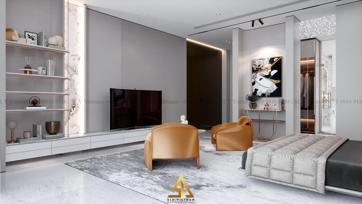 Bộ ghế sofa da được bố trí trong phòng ngủ tạo không gian thư giãn (Nguồn ảnh: SLV Vietnam)