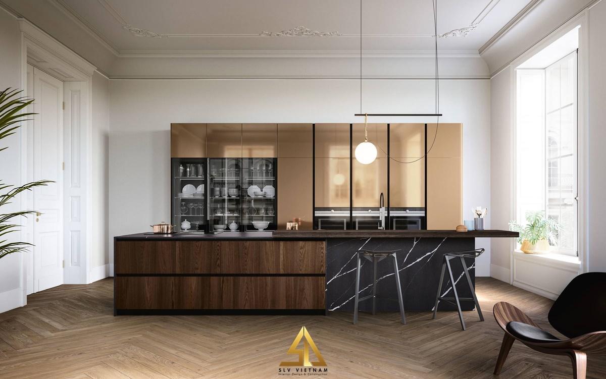Bố trí cửa sổ cạnh quầy bar giúp lấy ánh sáng tự nhiên